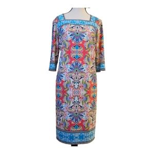 Bright multi color 3/4 sleeve dress